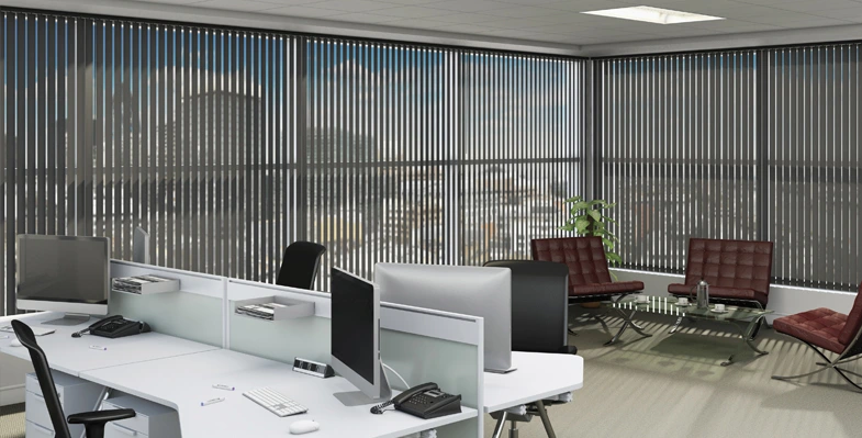Office window with closed blinds