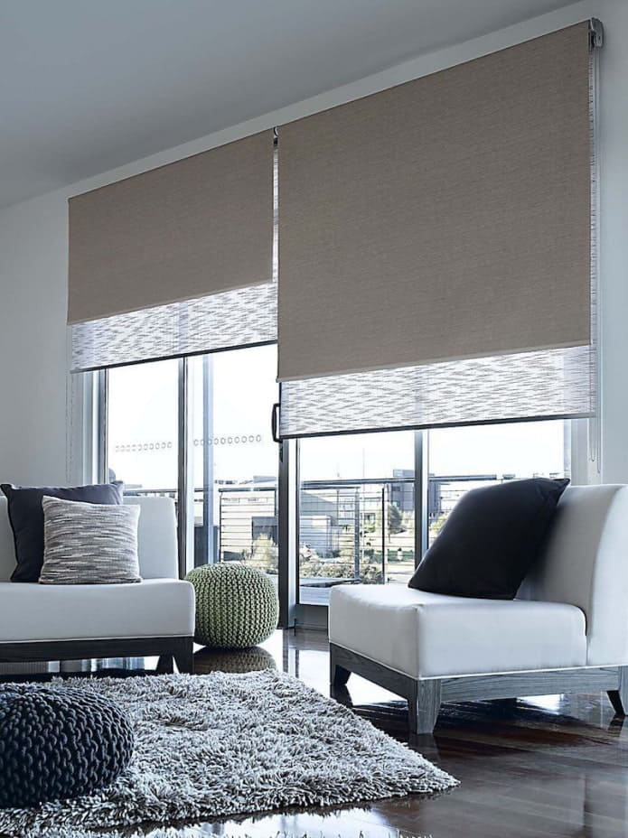 Roller blinds fully closed on a window