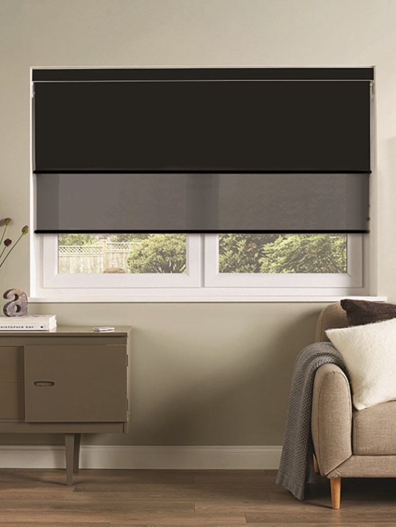 Roller blinds in a minimal interior setting