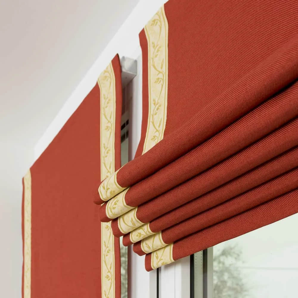 Roman blinds in a living room setting.