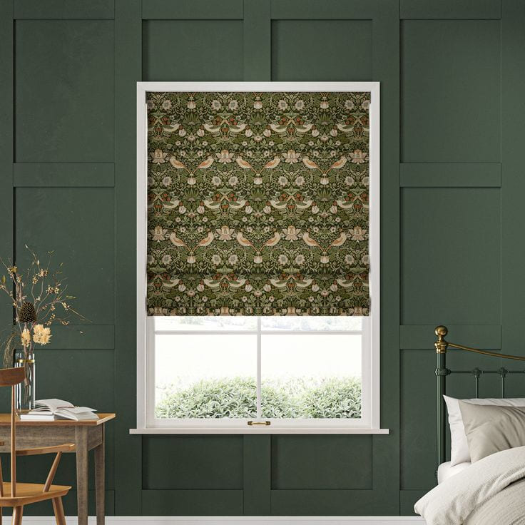 Roman blinds mounted above the window.