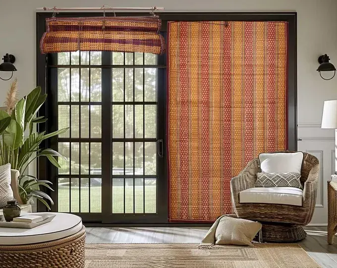Textured bamboo blinds creating a warm interior look